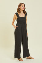 HEYSON Full Size Ruffled Strap Back Tie Wide Leg Jumpsuit - Charming Charlie