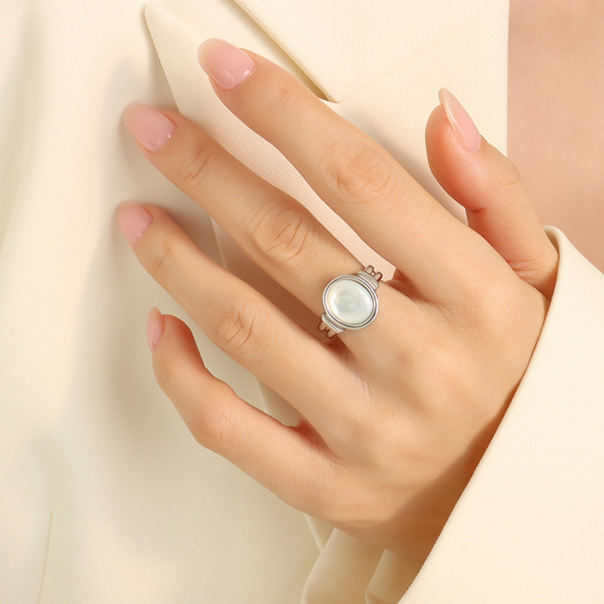 Titanium Steel White Sea Shell Ring - Charming Charlie