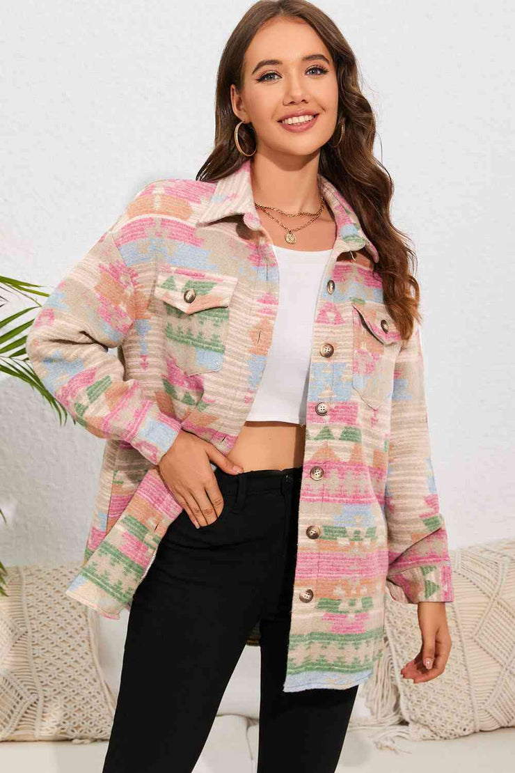 Geometric Snap Button Long Sleeve Jacket main image 0