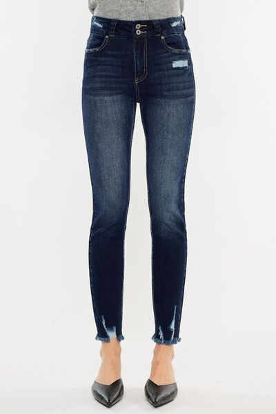 Kancan Full Size Cat's Whiskers Raw Hem High Waist Jeans - Charming Charlie