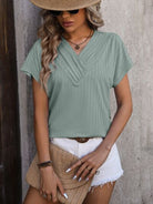 Textured Surplice Short Sleeve Blouse - Charming Charlie