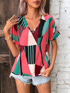 Printed V-Neck Short Sleeve Blouse - Charming Charlie