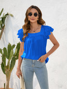 Ruffled Square Neck Cap Sleeve Blouse - Charming Charlie