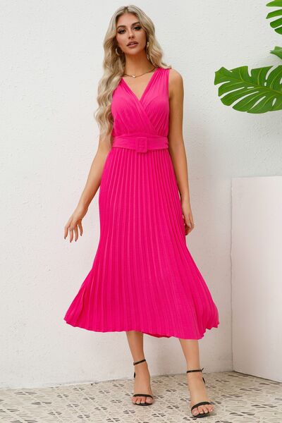 Surplice Sleeveless Midi Pleated Dress – Charming Charlie