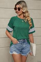 Striped Round Neck Short Sleeve T-Shirt - Charming Charlie