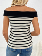 Decorative Button Striped Off-Shoulder Knit Top - Charming Charlie