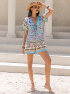 Tied Printed Short Sleeve Romper - Charming Charlie