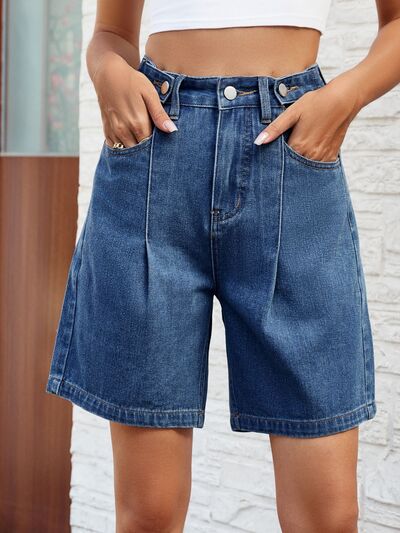 High Waist Denim Shorts with Pockets - Charming Charlie