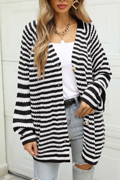 Striped Button Up Long Sleeve Cardigan - Charming Charlie