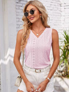 Eyelet Decorative Button V-Neck Tank - Charming Charlie