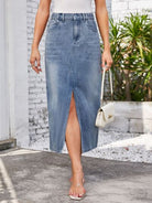Slit Midi Denim Skirt with Pockets - Charming Charlie