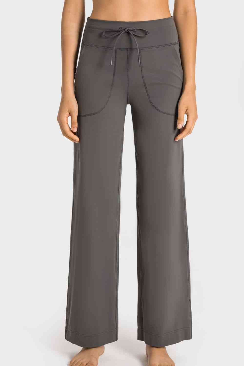 Drawstring Waist Wide Leg Sports Pants with Pockets - Charming Charlie