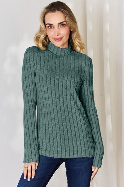 Basic Bae Full Size Ribbed Mock Neck Long Sleeve T-Shirt - Charming Charlie