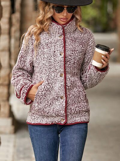 Fuzzy Pocketed Button Up Jacket - Charming Charlie