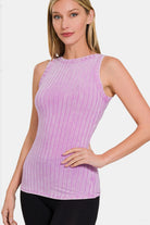 Zenana Ribbed Washed Round Neck Tank - Charming Charlie