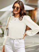 Round Neck Long Sleeve Blouse - Charming Charlie