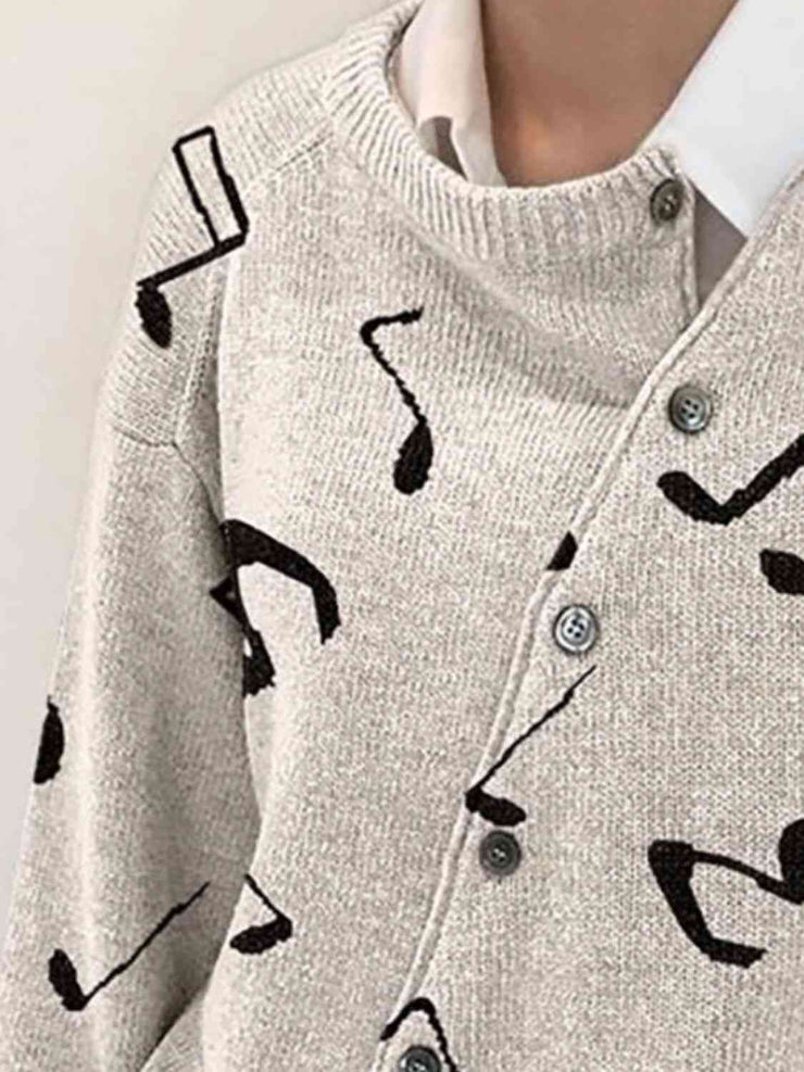 Striped Button Up Dropped Shoulder Cardigan