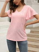 Eyelet V-Neck Short Sleeve Blouse - Charming Charlie