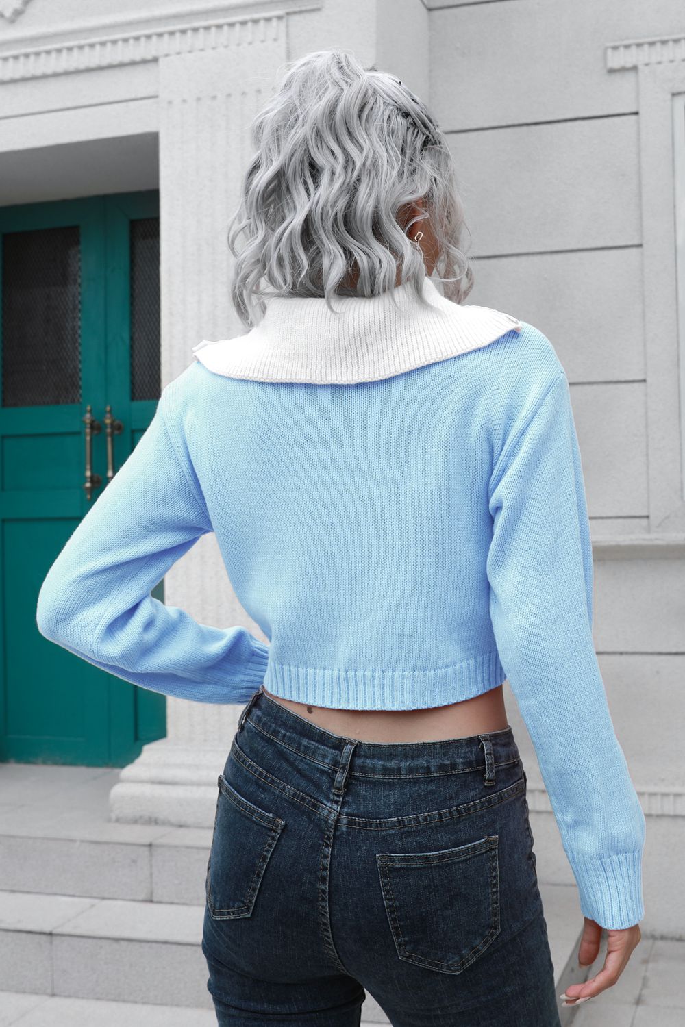 Contrast Collared Cropped Sweater – Charming Charlie