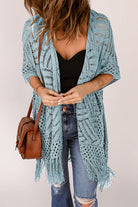 Openwork Open Front Cardigan with Fringes - Charming Charlie