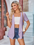 Eyelet Open Front Short Sleeve Cover Up - Charming Charlie