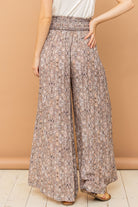 And The Why Printed Smocked Waist Slit Wide Leg Pants - Charming Charlie