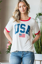 Heimish Full Size USA Contrast Trim Short Sleeve T-Shirt - Charming Charlie