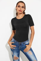 Round Neck Short Sleeve Bodysuit - Charming Charlie