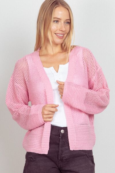 VERY J Eyelet Open Front Long Sleeve Cardigan - Charming Charlie
