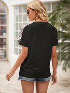 Pocketed Leopard Round Neck Short Sleeve T-Shirt - Charming Charlie
