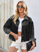 Tassel Button Up Dropped Shoulder Denim Jacket - Charming Charlie