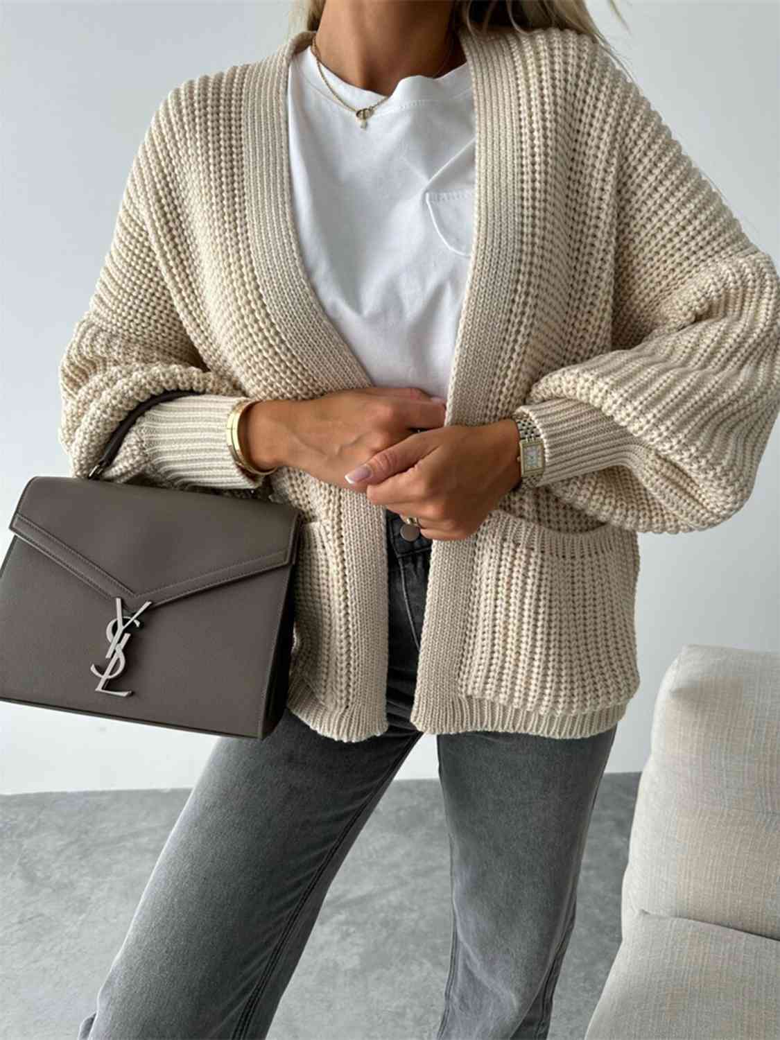 Open Front Dropped Shoulder Cardigan - Charming Charlie