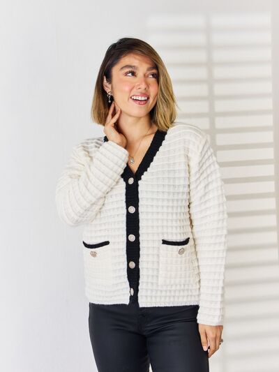 Contrast Trim Button Up Cardigan - Charming Charlie