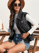 Collared Neck Sleeveless Denim Jacket - Charming Charlie