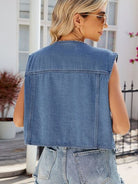 Pocketed Button Up Sleeveless Denim Jacket - Charming Charlie