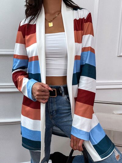 Green Colorblock Draped Open Front Chunky Cardigan main image 0