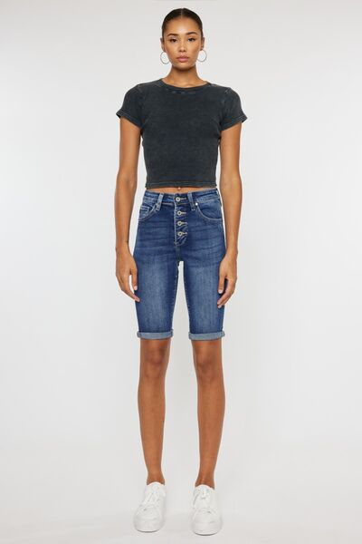 Kancan Full Size Cat's Whiskers Button Fly Denim Shorts - Charming Charlie