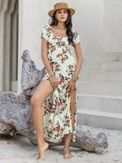 Tied Slit Floral Short Sleeve Dress - Charming Charlie