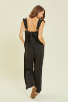 HEYSON Full Size Ruffled Strap Back Tie Wide Leg Jumpsuit - Charming Charlie