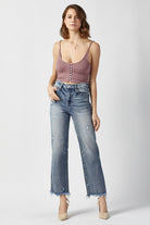 RISEN High Waist Raw Hem Straight Jeans - Charming Charlie