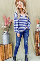 And The Why Striped Lace Detail V Neck Top - Charming Charlie