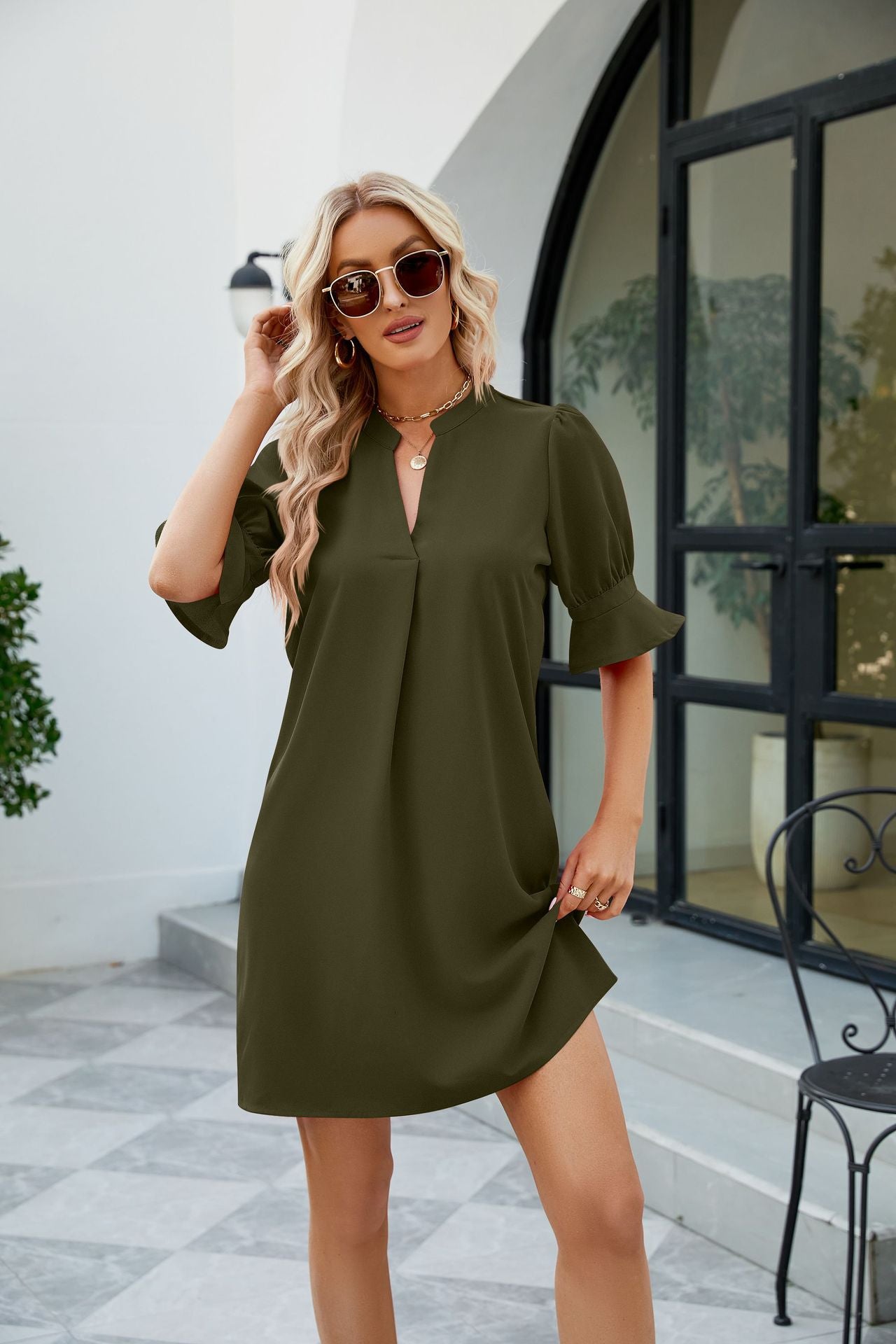 Flounce sleeve 2024 shift dress