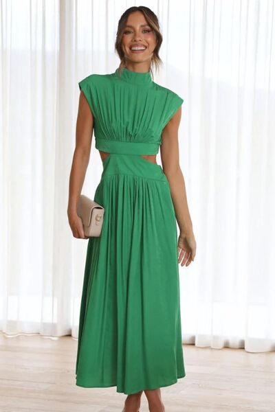 Cutout Mock Neck Sleeveless Dress Mid Green / L