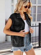 Pocketed Button Up Sleeveless Denim Jacket - Charming Charlie