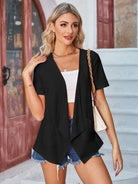 Eyelet Open Front Short Sleeve Cover Up - Charming Charlie