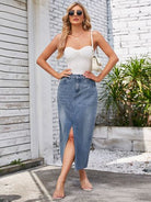 Slit Midi Denim Skirt with Pockets - Charming Charlie