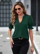 Notched Short Sleeve Blouse - Charming Charlie