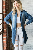 Veveret Pocketed Button Up Washed Denim Shirt - Charming Charlie