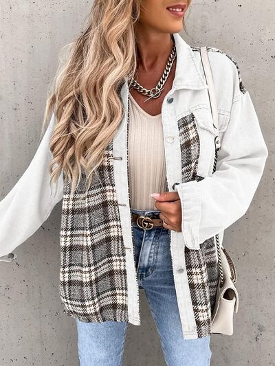 Plaid Button Up Dropped Shoulder Jacket - Charming Charlie