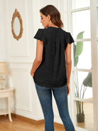 Swiss Dot Notched Cap Sleeve Blouse - Charming Charlie